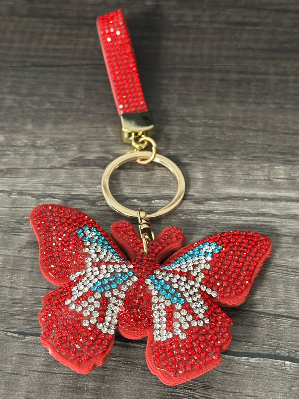 Red Sparkling Butterfly Keychain Wristlet (NWOT)